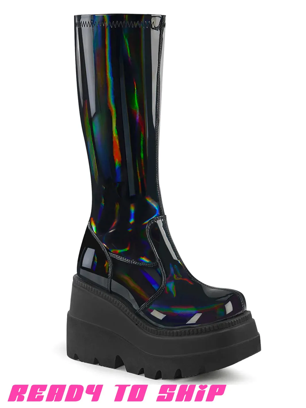 DEMONIA SHAKER 65 BOOTS - PATENT BLACK HOLO