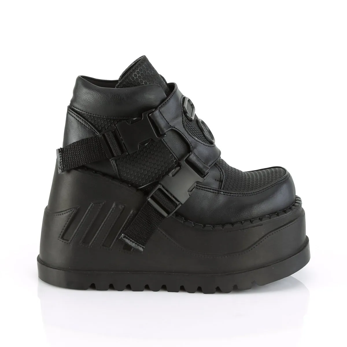 Demonia STOMP-15 | Black Vegan Leather Ankle Boots