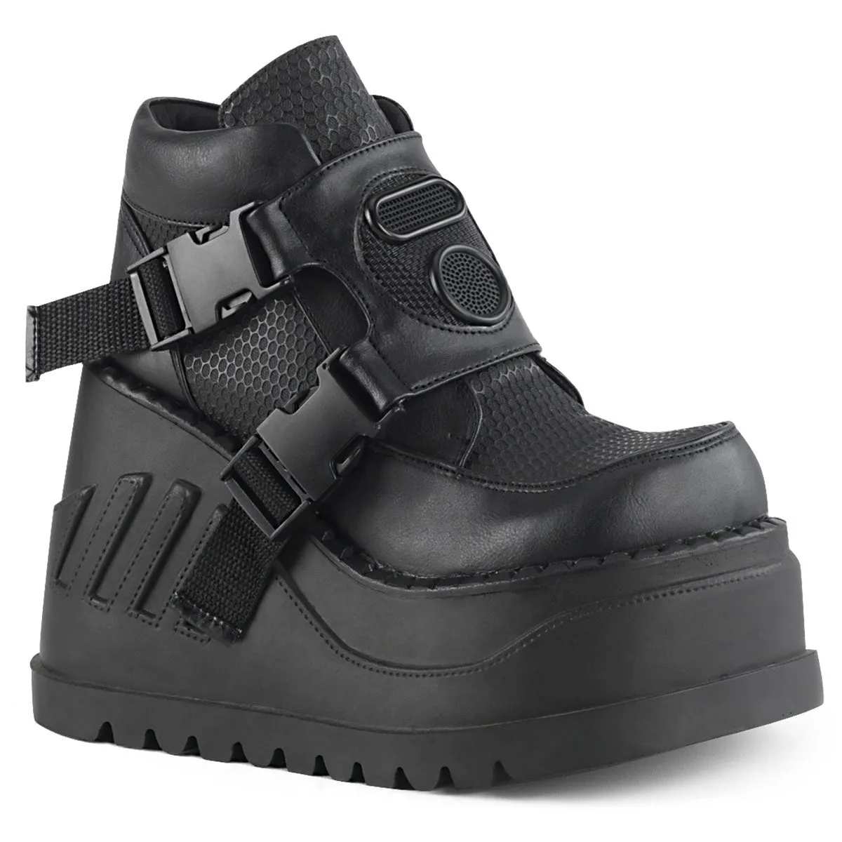 Demonia STOMP-15 | Black Vegan Leather Ankle Boots