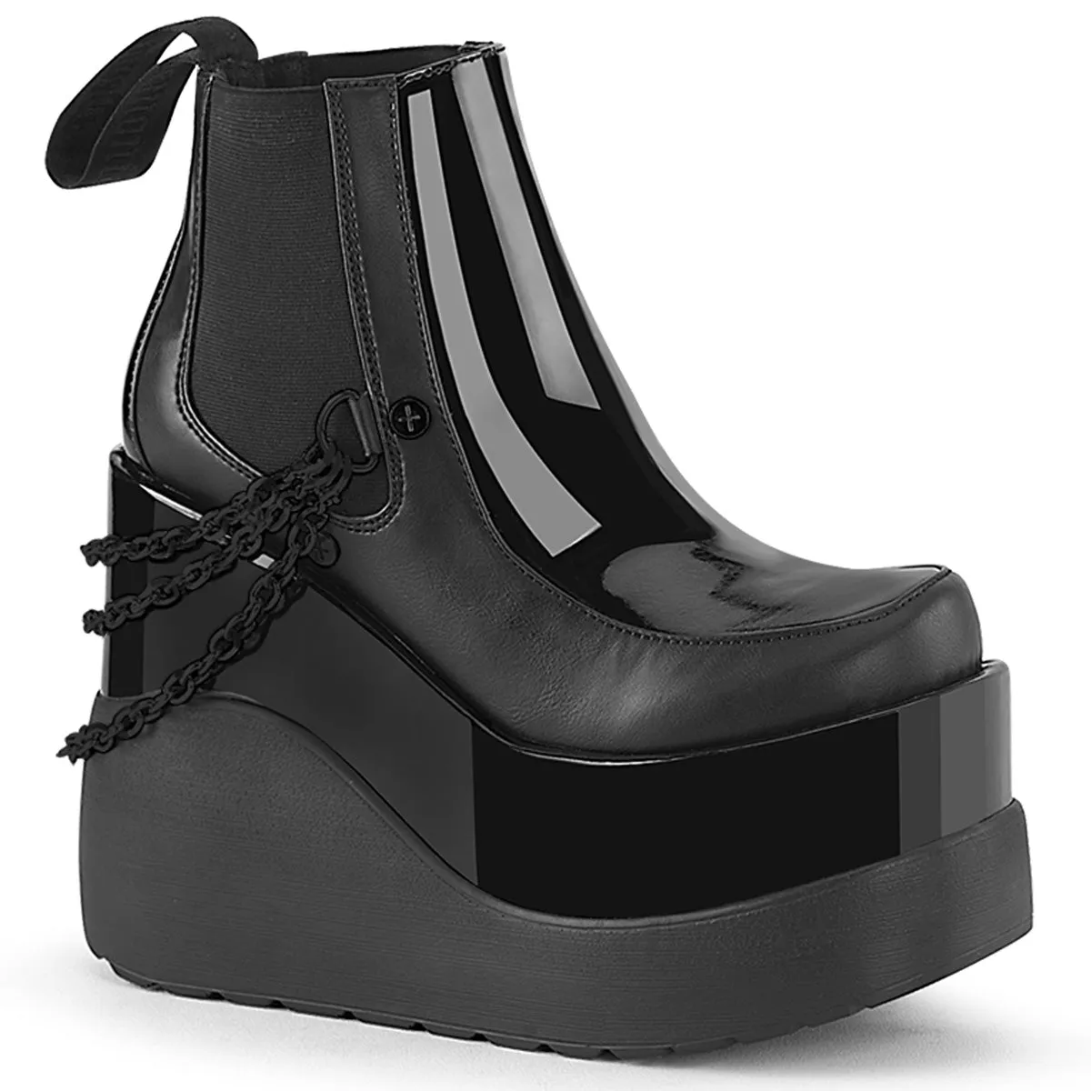 Demonia VOID-50 | Black Patent Leather Ankle Boots