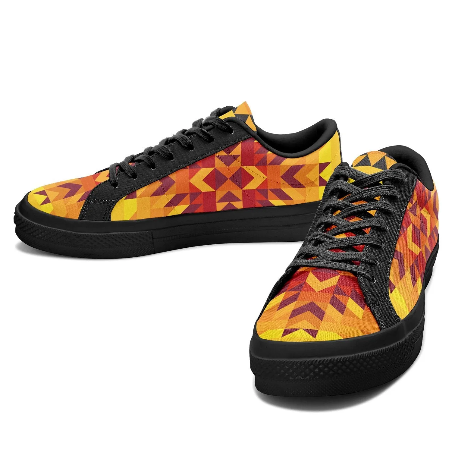 Desert Geo Yellow Red Aapisi Low Top Canvas Shoes Black Sole