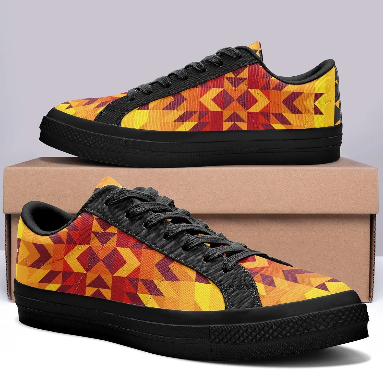 Desert Geo Yellow Red Aapisi Low Top Canvas Shoes Black Sole