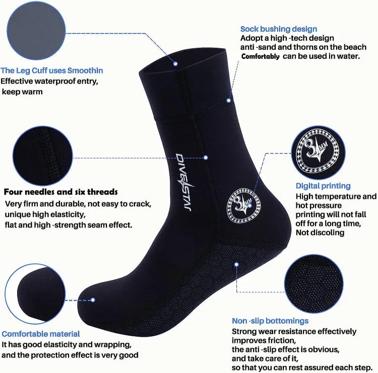 DIVESTAR Diving Neoprene Socks For Men Women Scuba Booties, Spec: 5mm Black(XL 43-44)