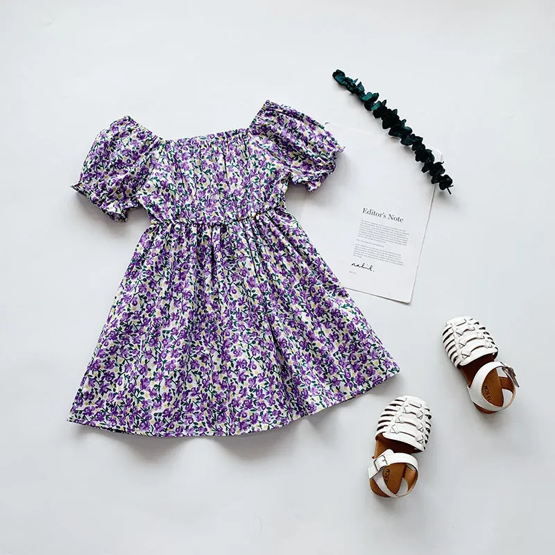 DUNNMALL  Cross-Border Children's Clothing Girls' Floral Dress  Summer New Baby Girl Puff Sleeve Short Sleeve Princess Dress