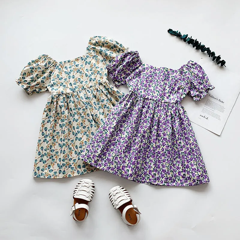 DUNNMALL  Cross-Border Children's Clothing Girls' Floral Dress  Summer New Baby Girl Puff Sleeve Short Sleeve Princess Dress