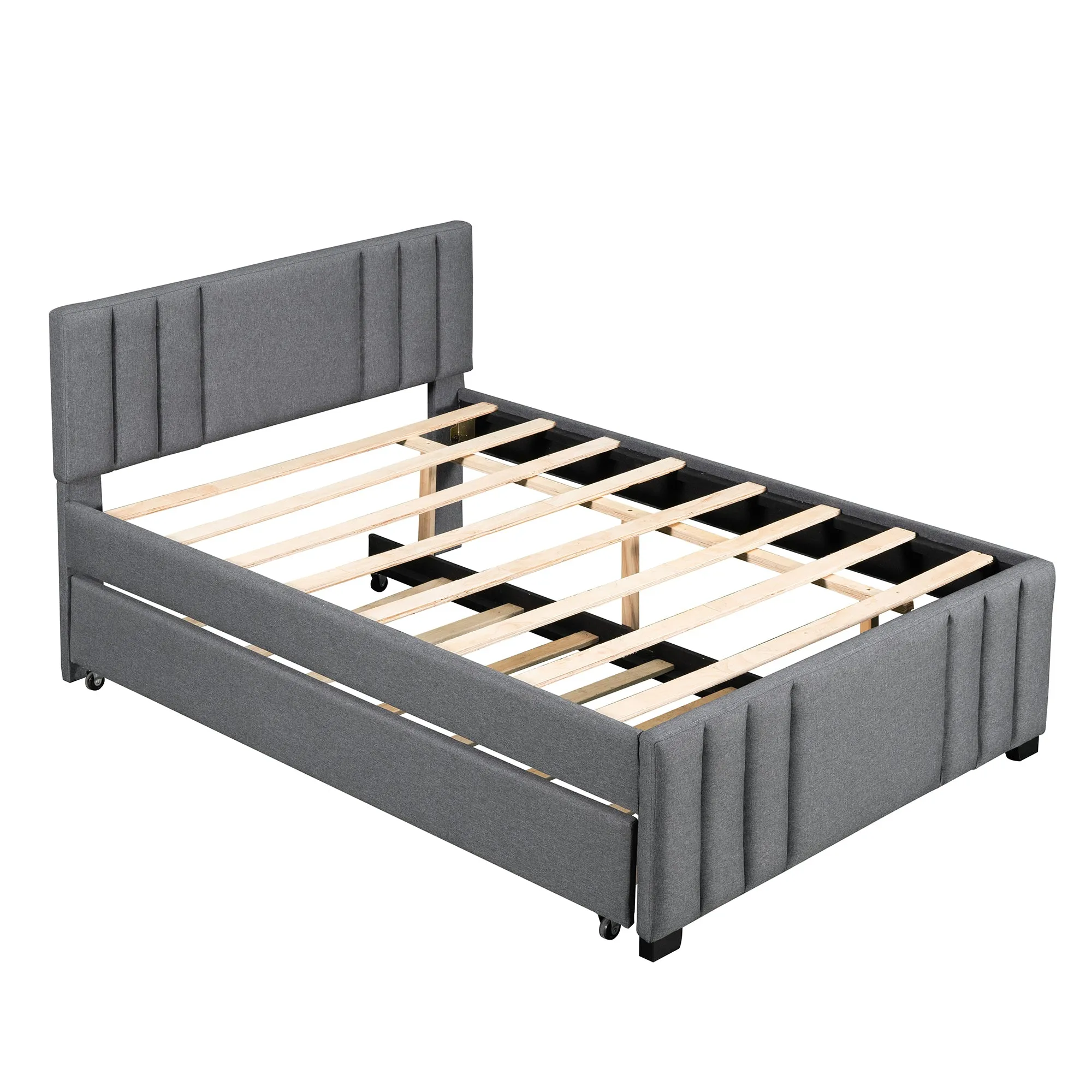 Eira Full Size Upholstered Platform Bed with Trundle - Grey