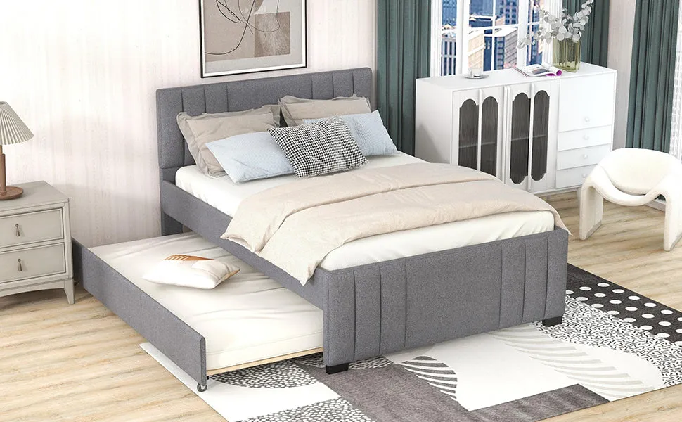 Eira Full Size Upholstered Platform Bed with Trundle - Grey