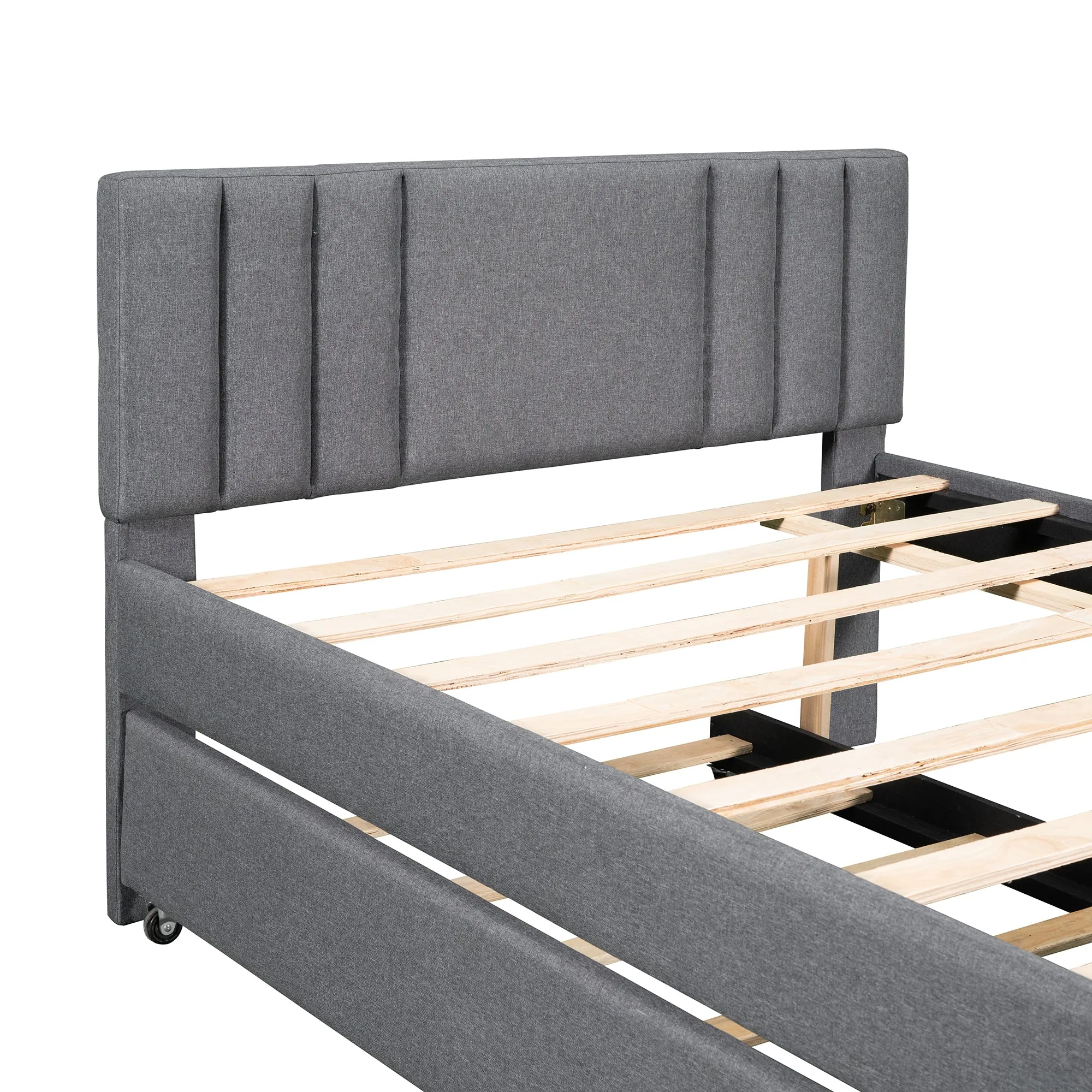 Eira Full Size Upholstered Platform Bed with Trundle - Grey