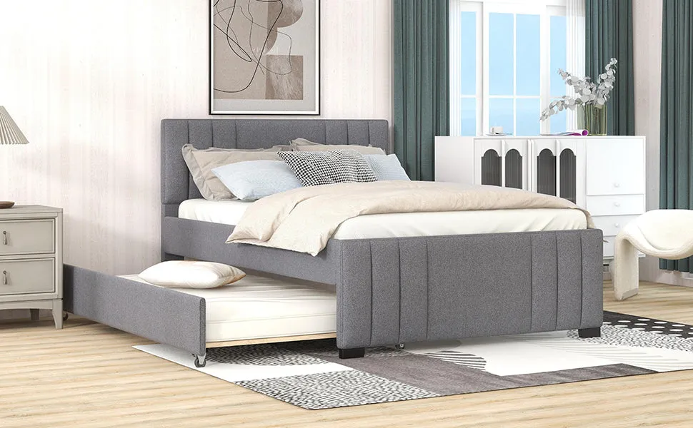 Eira Full Size Upholstered Platform Bed with Trundle - Grey