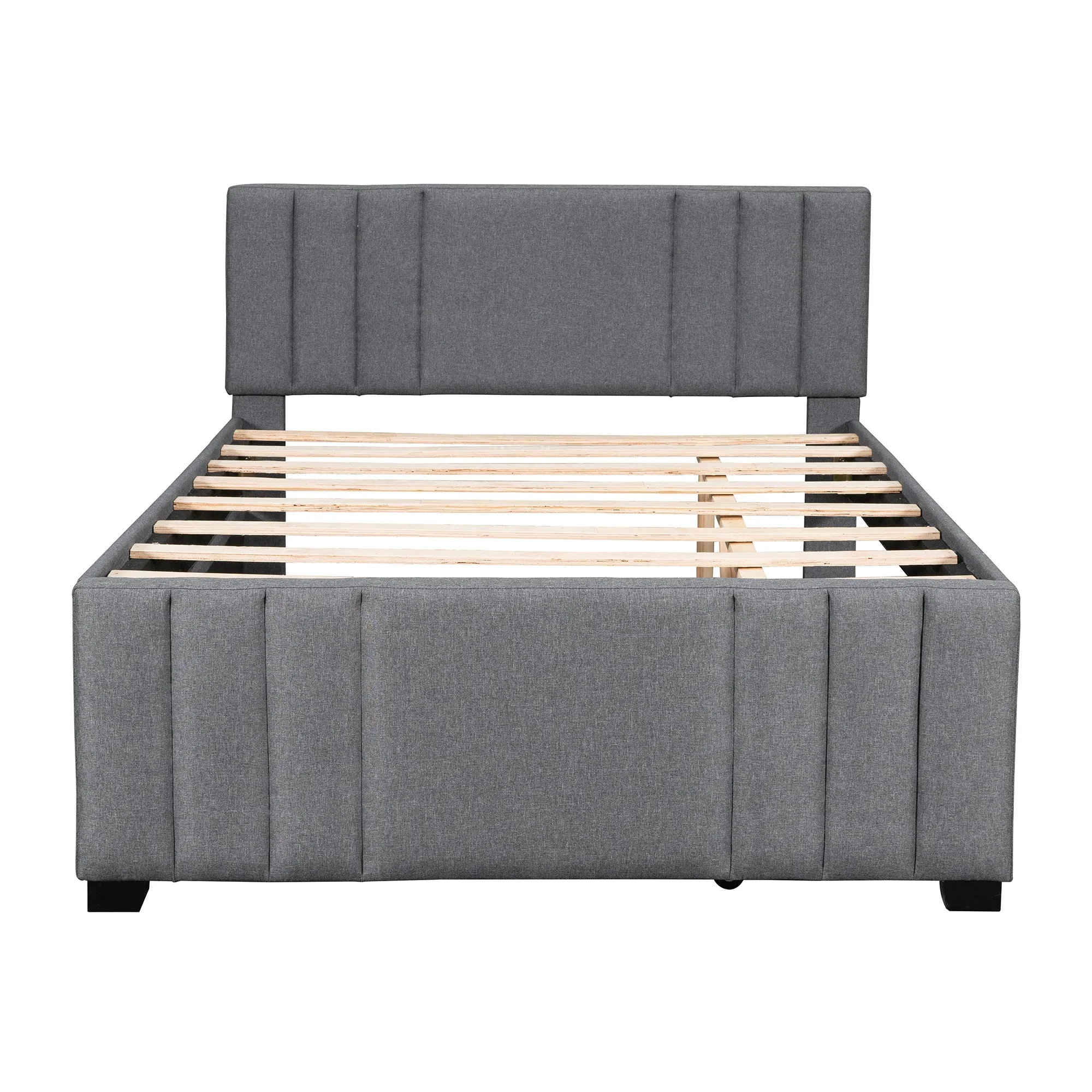 Eira Full Size Upholstered Platform Bed with Trundle - Grey