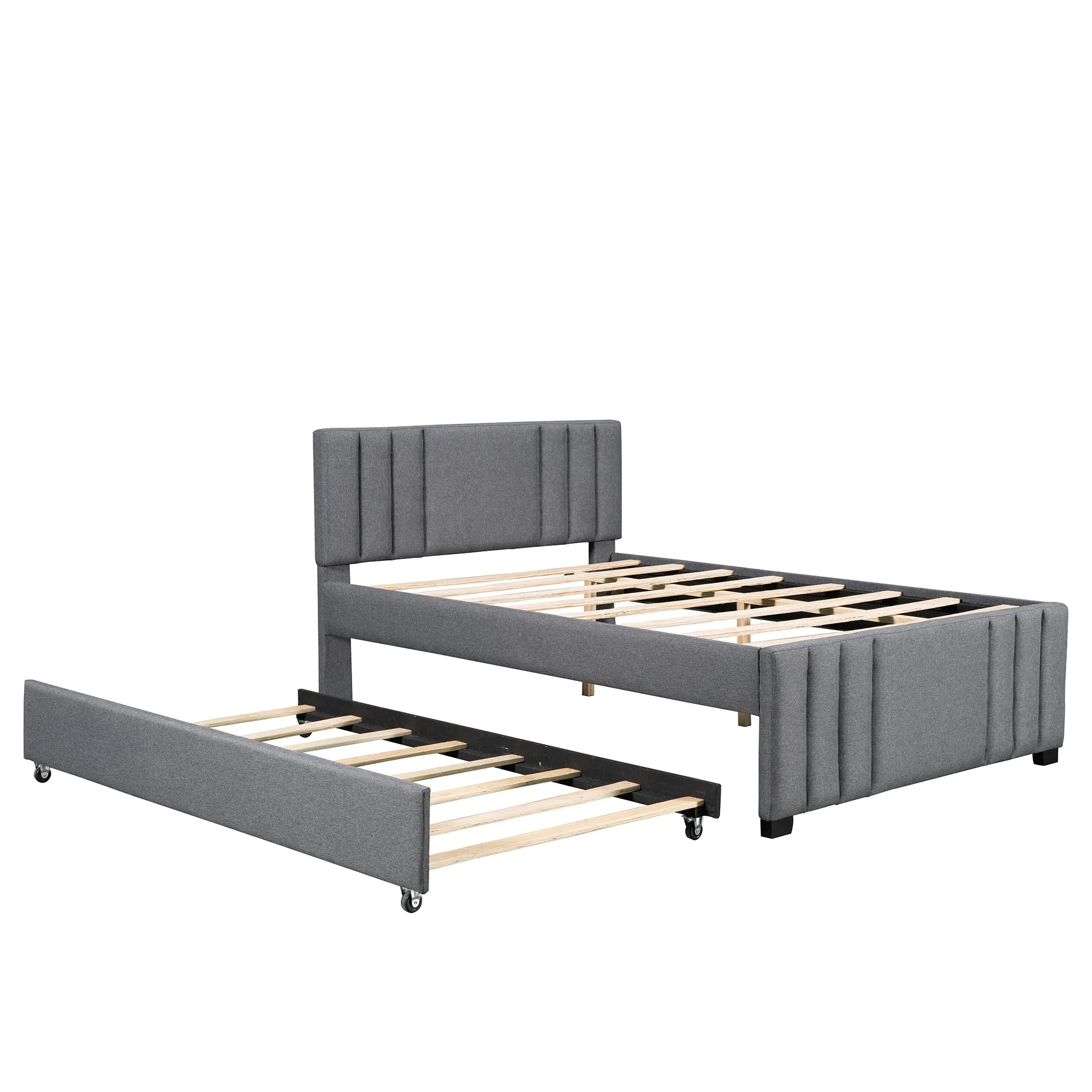 Eira Full Size Upholstered Platform Bed with Trundle - Grey