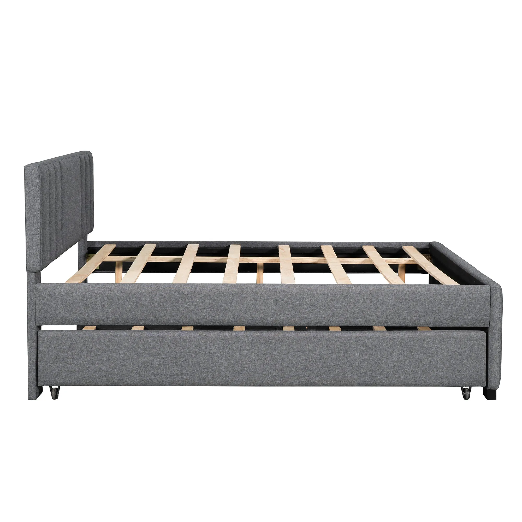 Eira Full Size Upholstered Platform Bed with Trundle - Grey