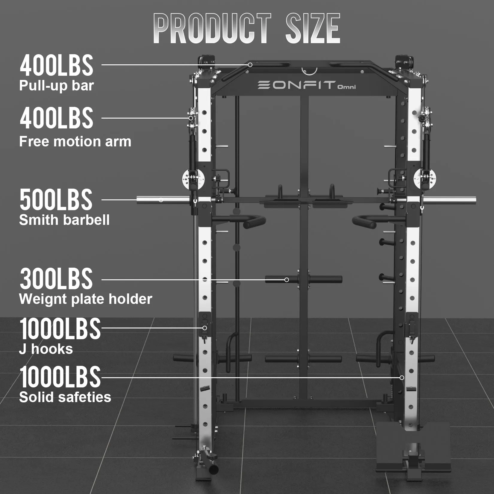 EonfitOmni E5 Smith Machine, Multi-Function Power Cage Squat Rack with 360°Adjustable Free Motion Arms, Two LAT Pull-Down Systems, Cable Crossover Machine and Vertical Leg Press for Home Gym