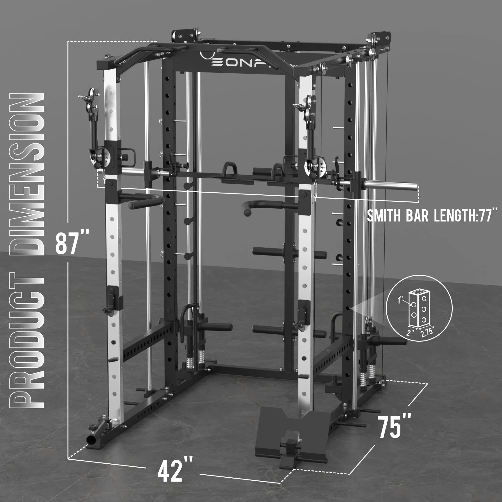 EonfitOmni E5 Smith Machine, Multi-Function Power Cage Squat Rack with 360°Adjustable Free Motion Arms, Two LAT Pull-Down Systems, Cable Crossover Machine and Vertical Leg Press for Home Gym