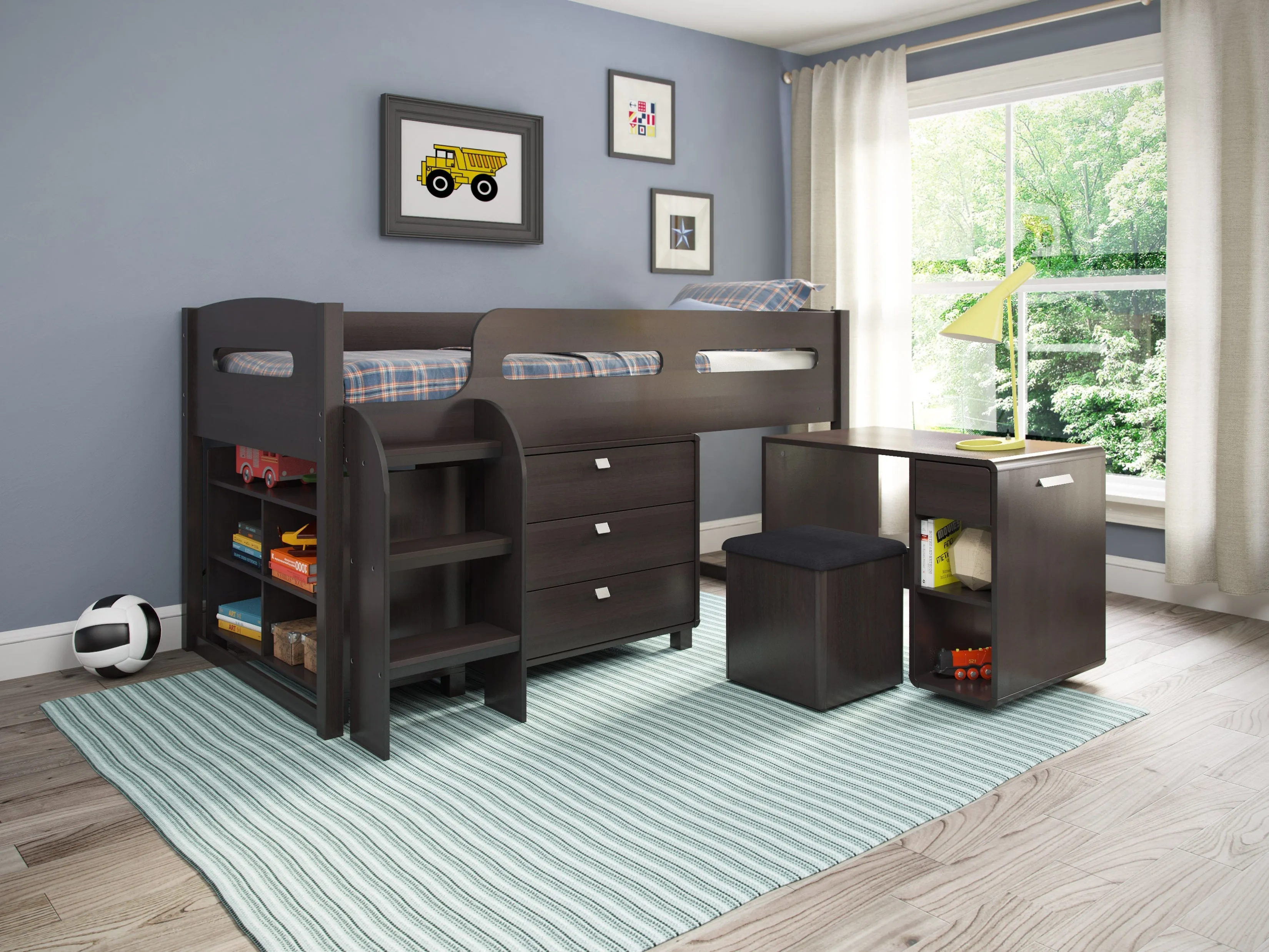 Espresso Twin Loft Bed with Desk