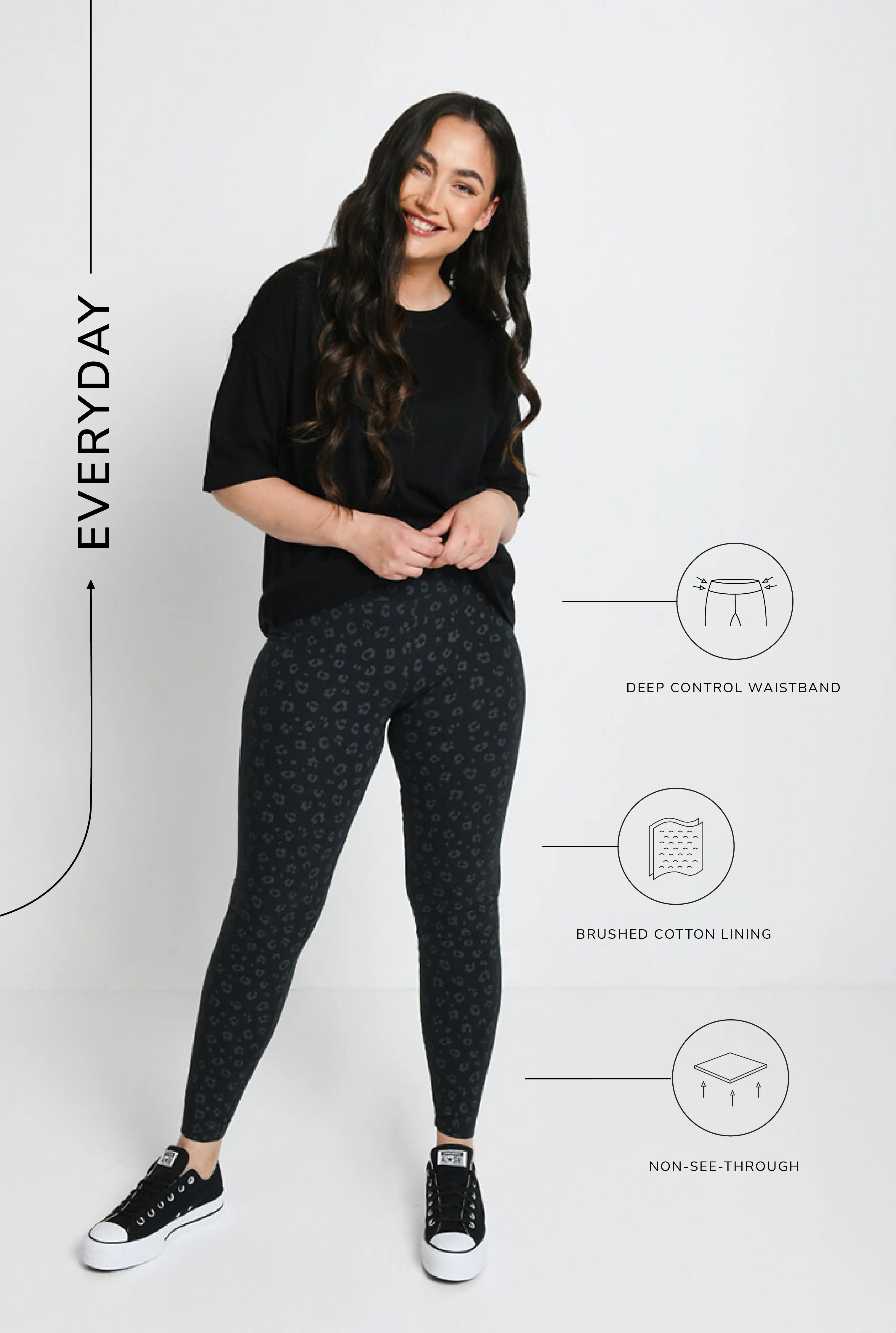 Everyday High Waisted Leggings - Black Animal Print