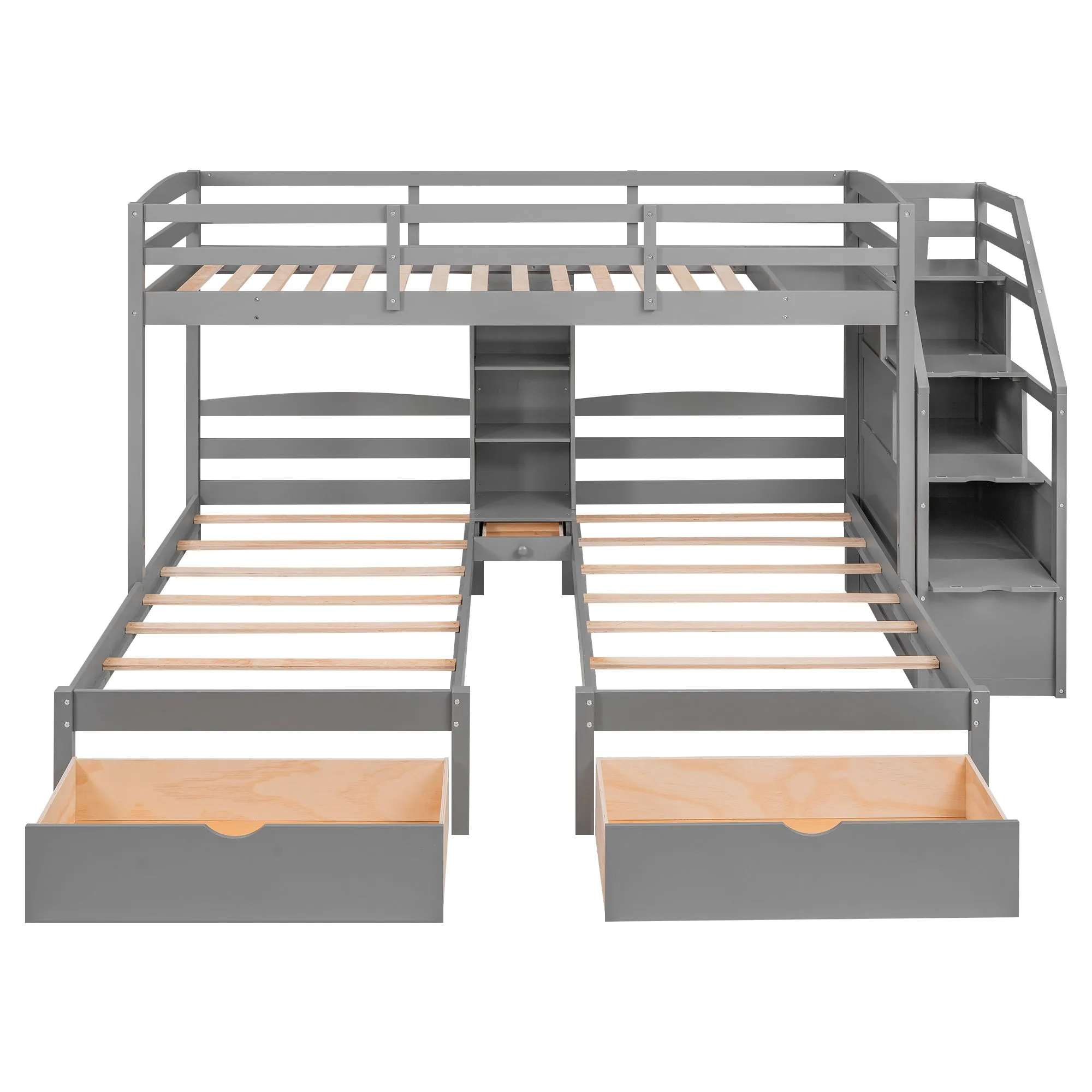 Family Set  Bunk Bed with Storage and Shelves