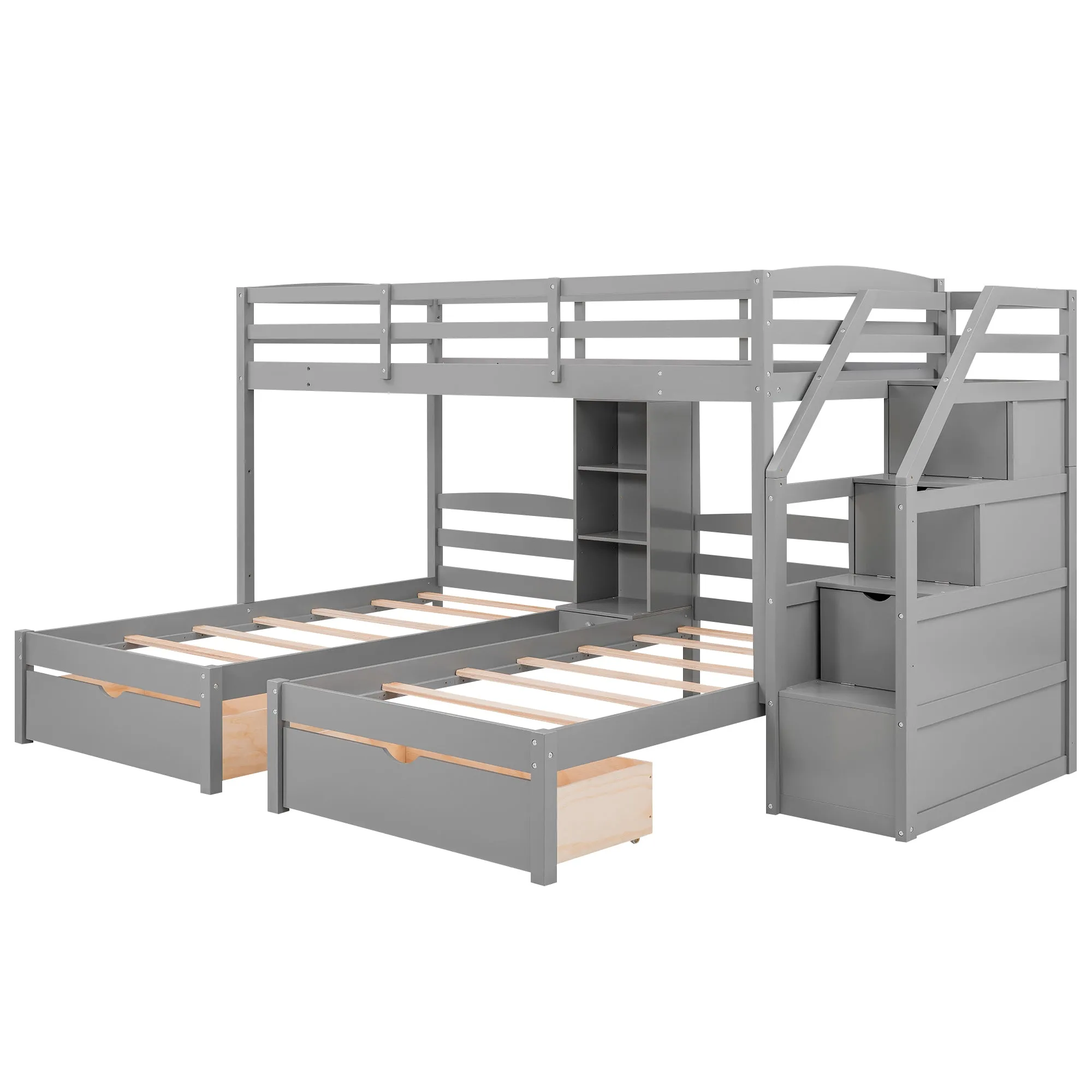 Family Set  Bunk Bed with Storage and Shelves