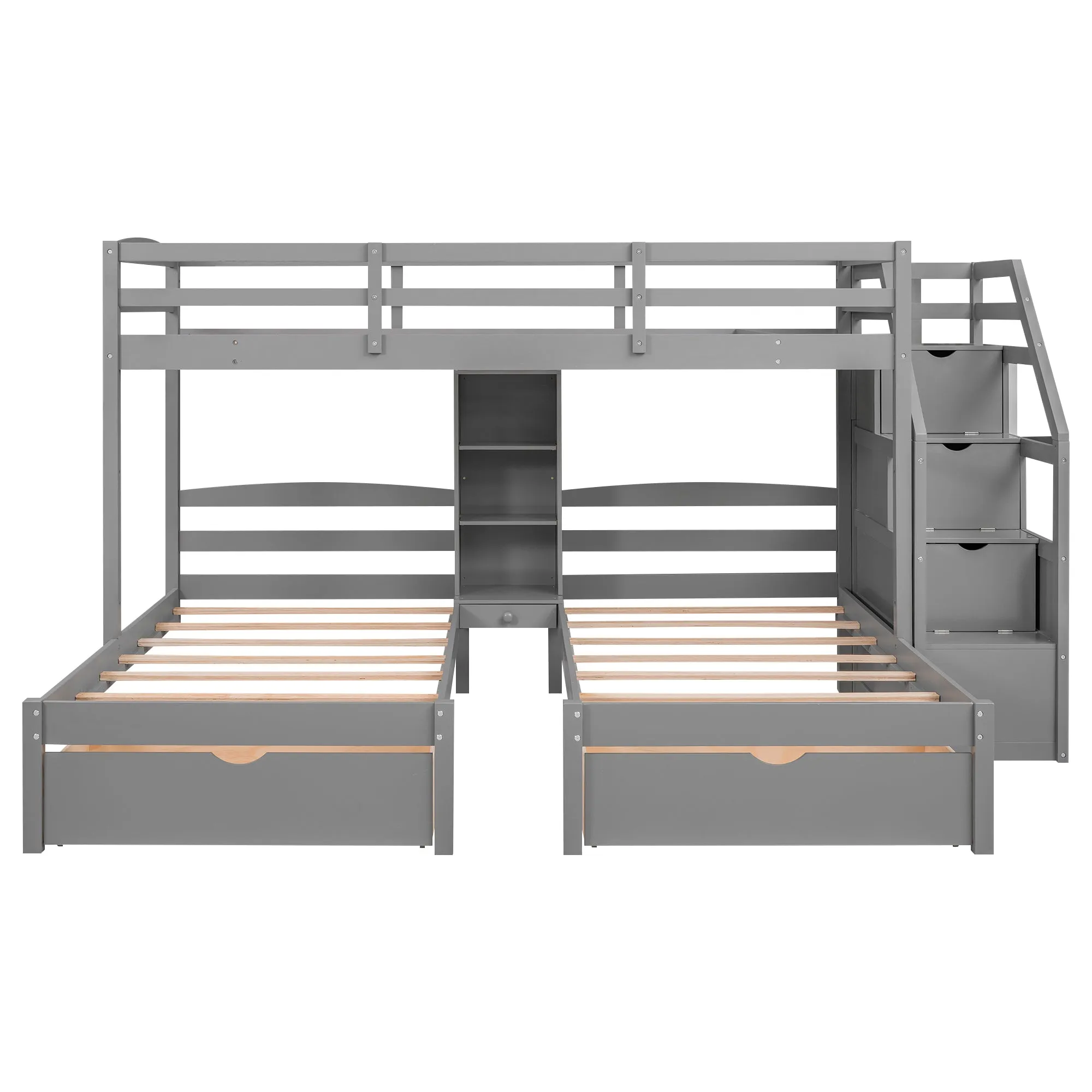 Family Set  Bunk Bed with Storage and Shelves