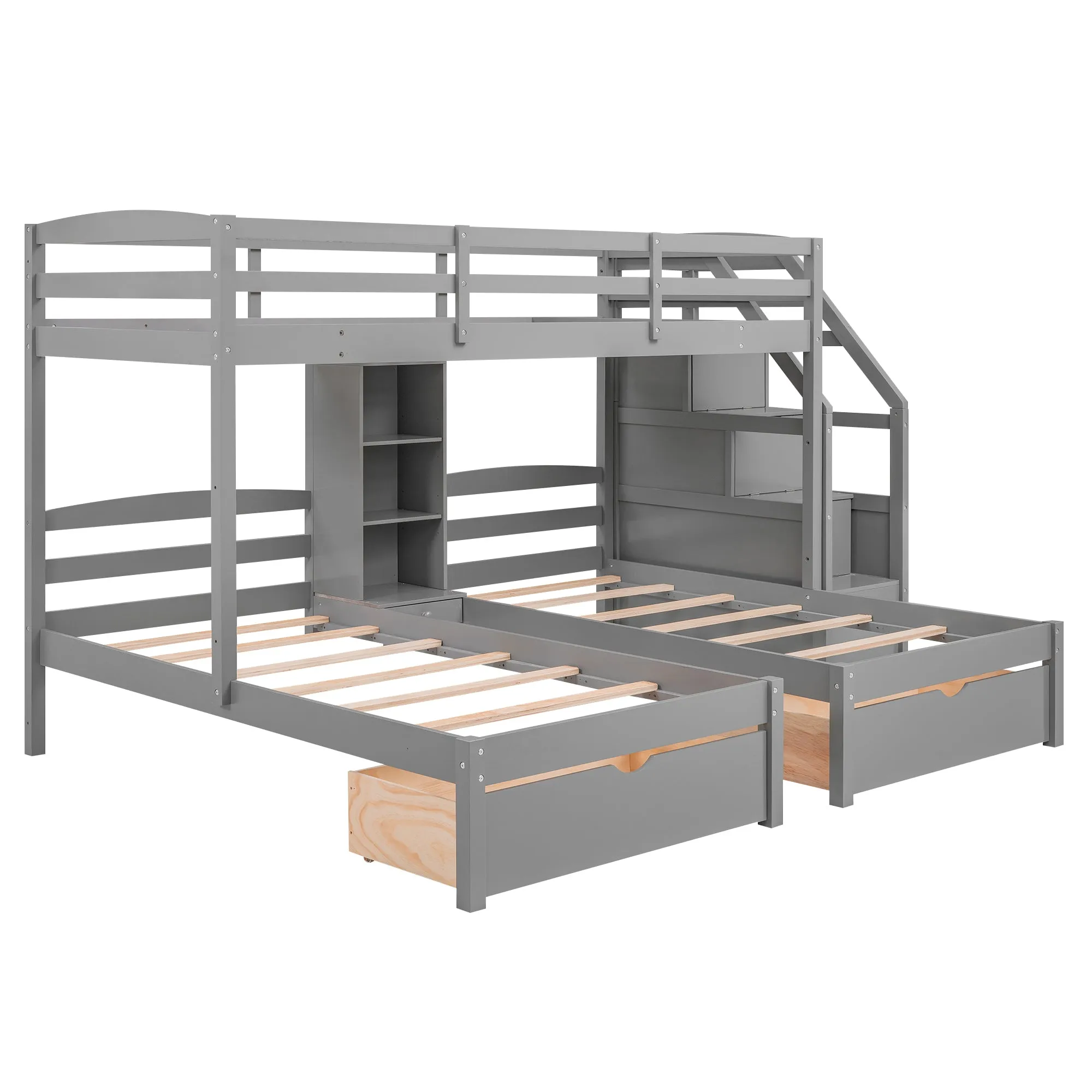 Family Set  Bunk Bed with Storage and Shelves