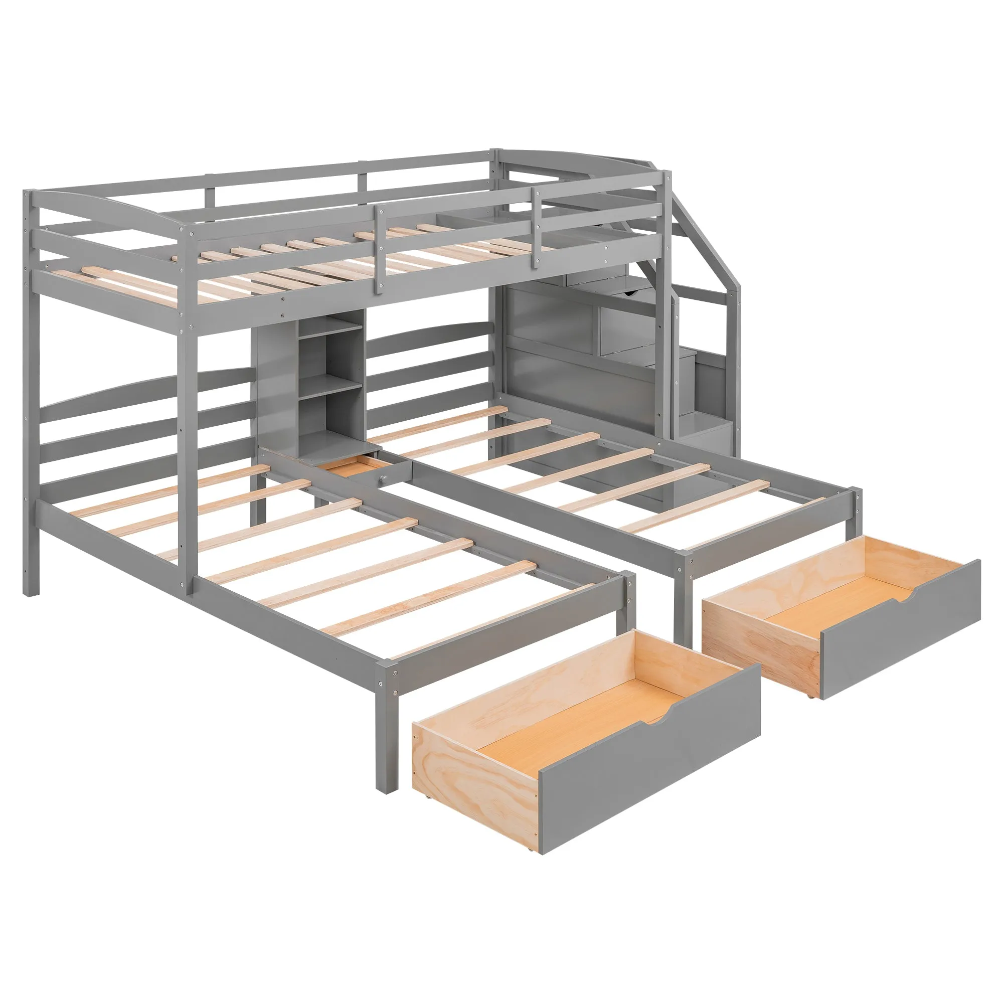 Family Set  Bunk Bed with Storage and Shelves