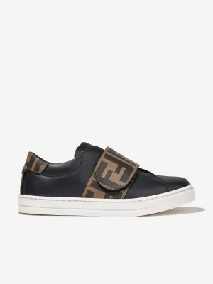 Fendi Kids Leather FF Logo Trainers in Black