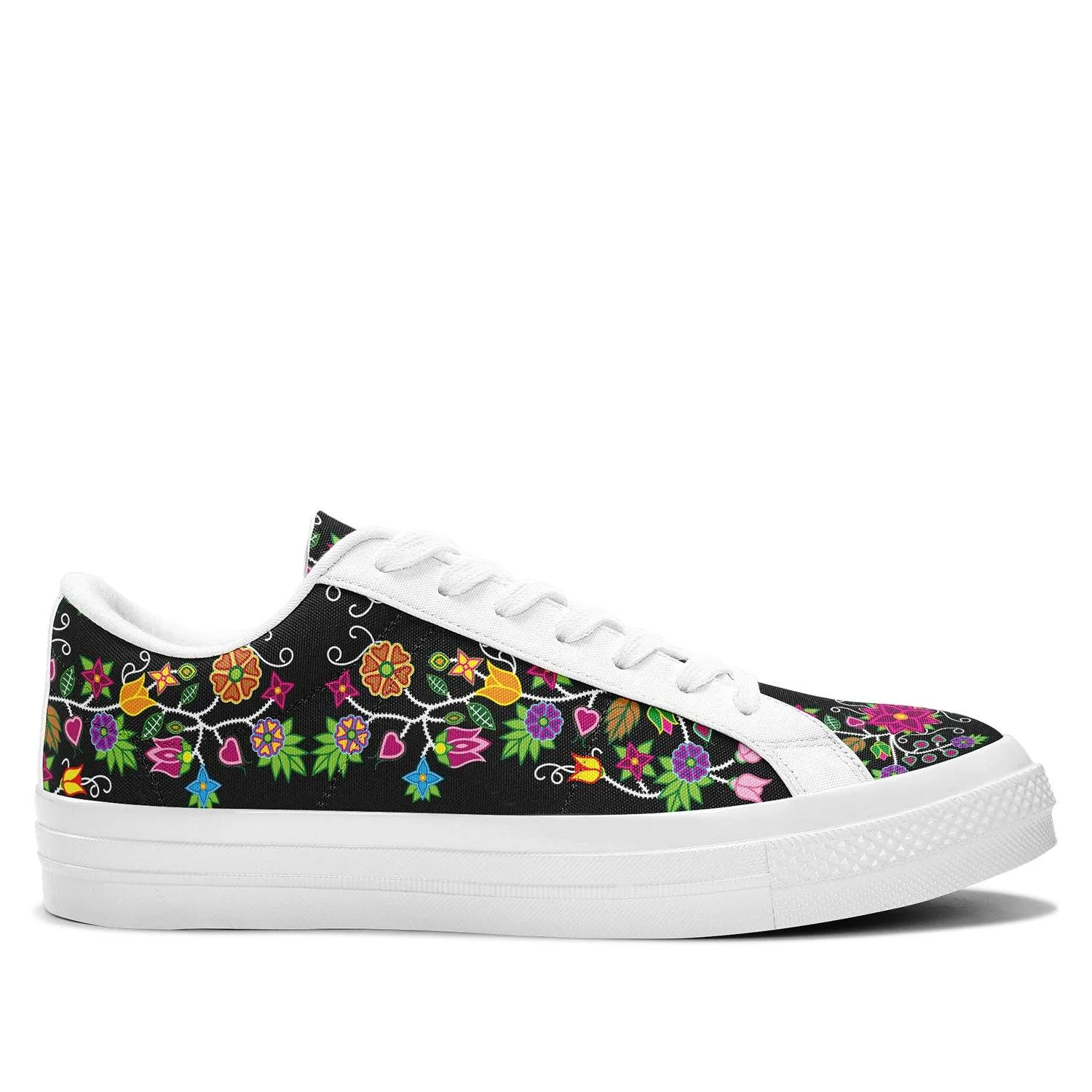 Floral Beadwork - 01 Aapisi Low Top Canvas Shoes White Sole