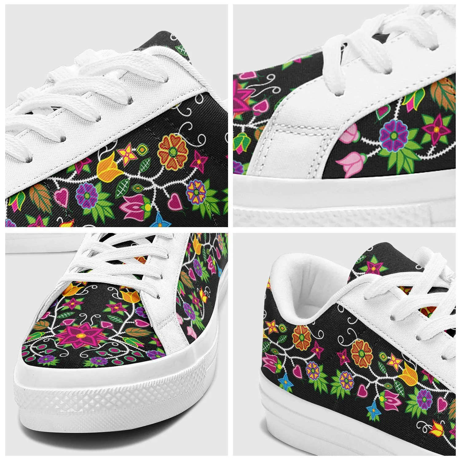 Floral Beadwork - 01 Aapisi Low Top Canvas Shoes White Sole