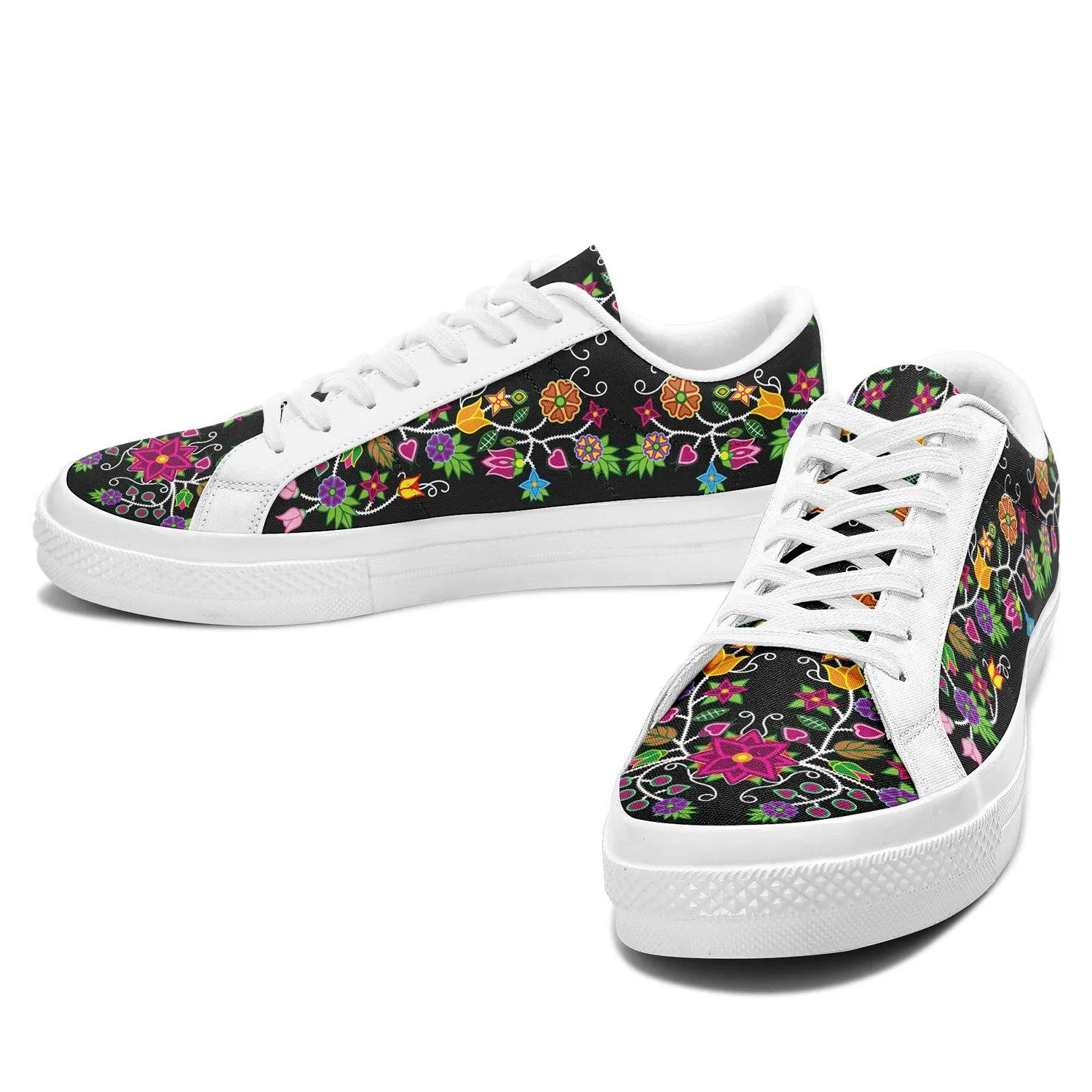 Floral Beadwork - 01 Aapisi Low Top Canvas Shoes White Sole