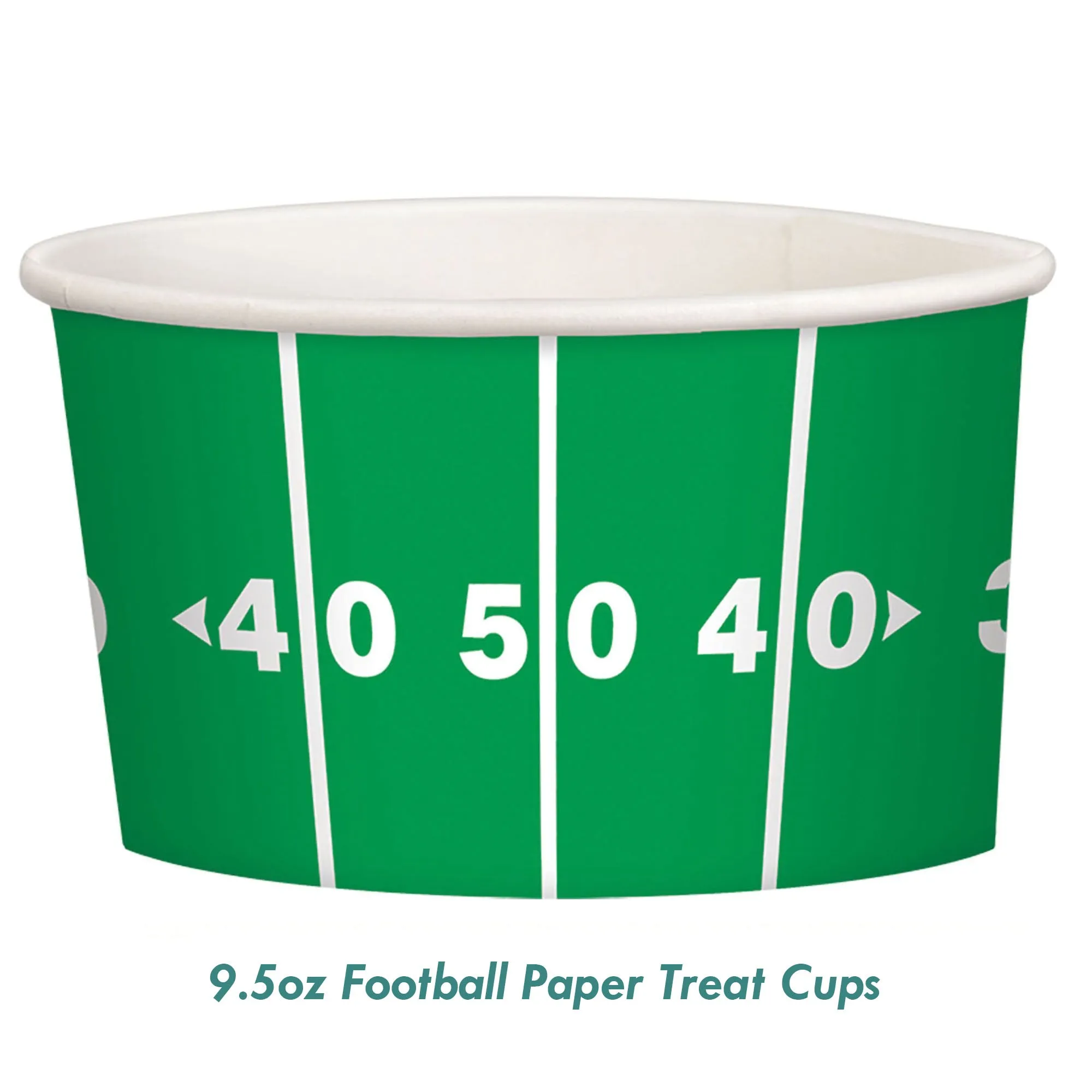 Football Party Supplies - Football Field Yard Line Paper Chili Food and Snack Bowls With Green Plastic Spoons (16 Cups & Spoons)