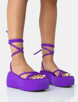 Full Moon Purple Nylon Lace Up Chunky Platform Sandals