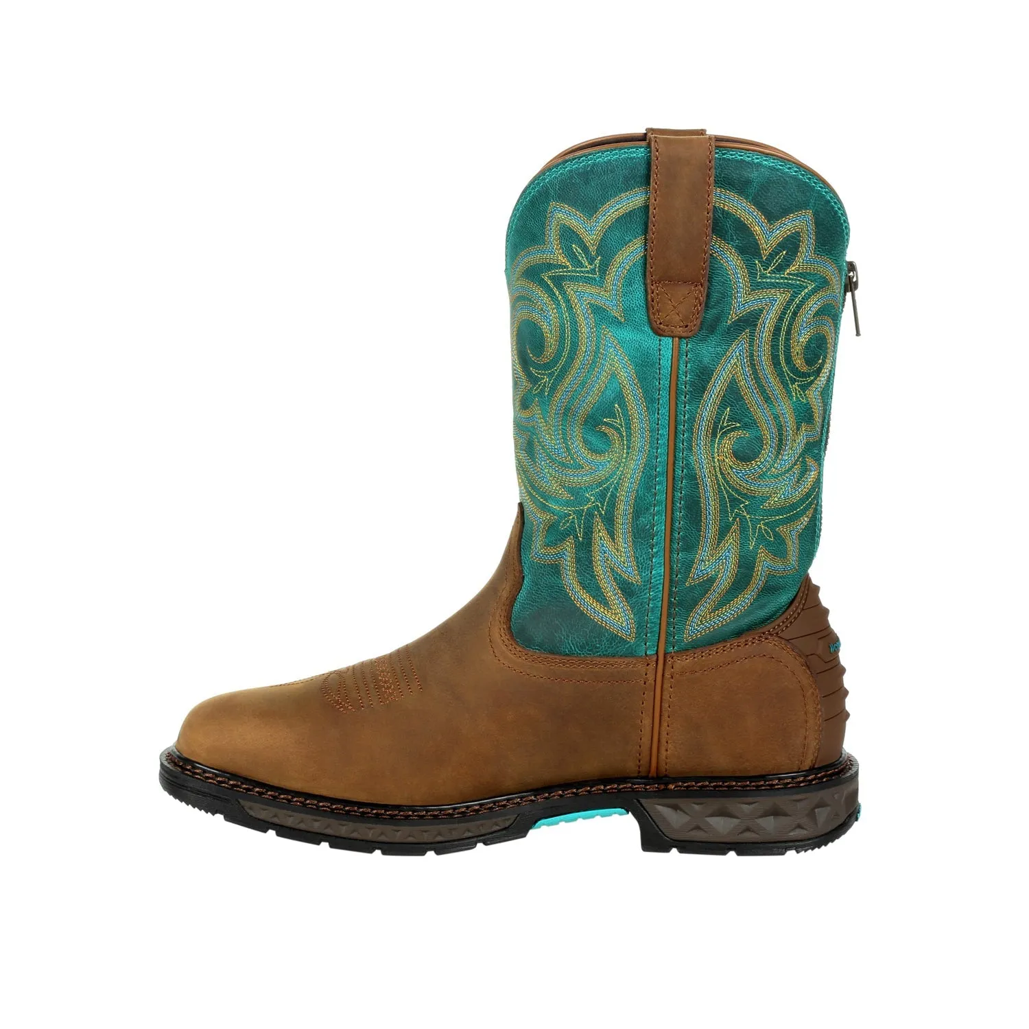 Georgia Womens Brown/Green Leather Carbo-Tec ST WP Cowboy Boots