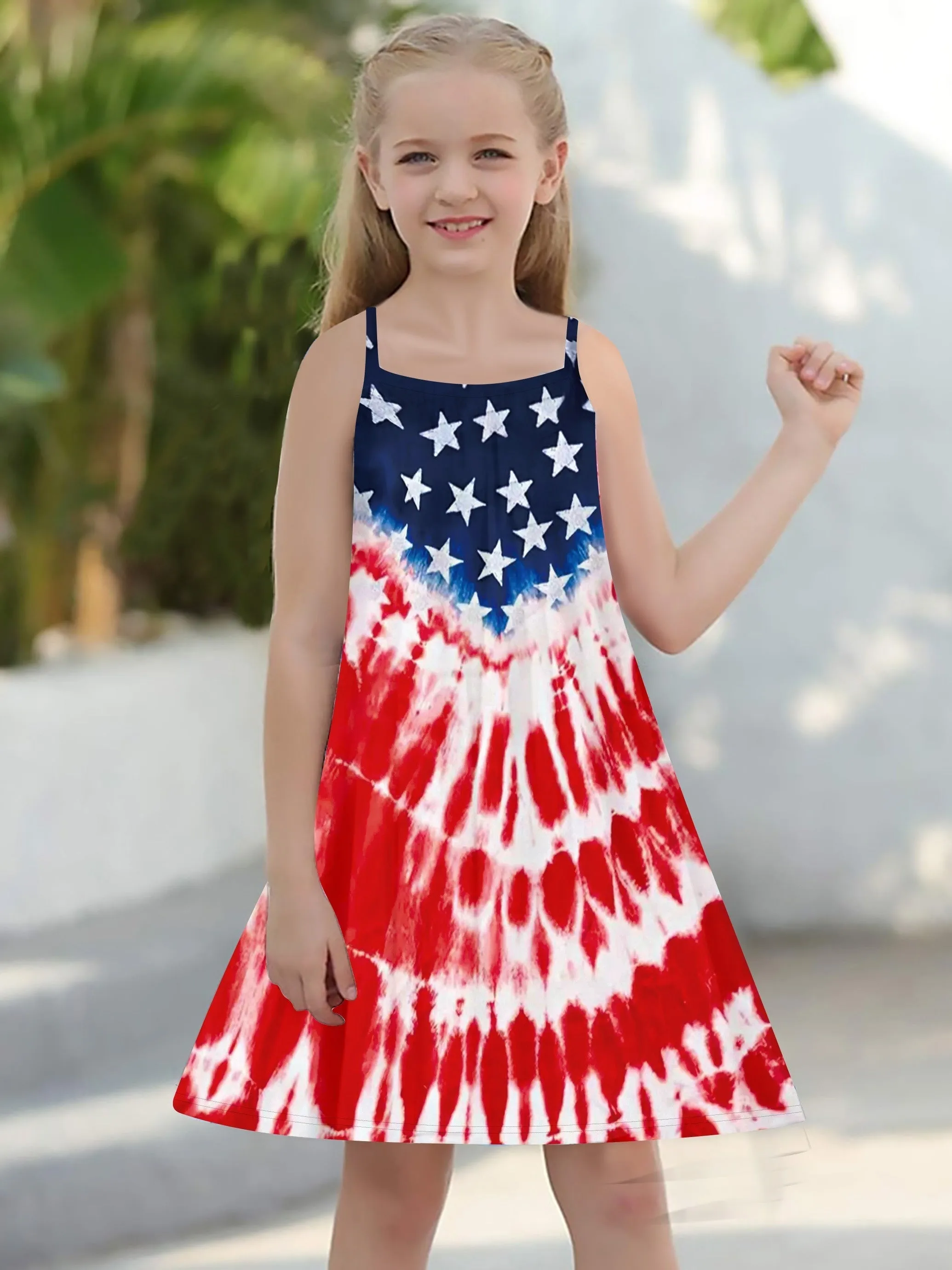 Girls Patriotic Cross Back Cami Dress - Lightweight Summer Holiday Wear for Parties & Celebrations - Perfect Gift for Independence Day & Memorial Day Events