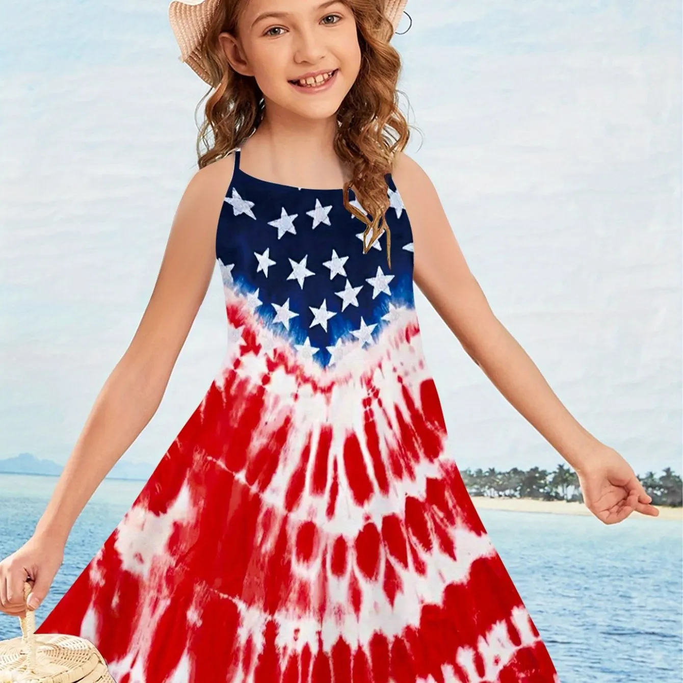 Girls Patriotic Cross Back Cami Dress - Lightweight Summer Holiday Wear for Parties & Celebrations - Perfect Gift for Independence Day & Memorial Day Events