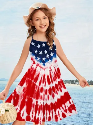 Girls Patriotic Cross Back Cami Dress - Lightweight Summer Holiday Wear for Parties & Celebrations - Perfect Gift for Independence Day & Memorial Day Events