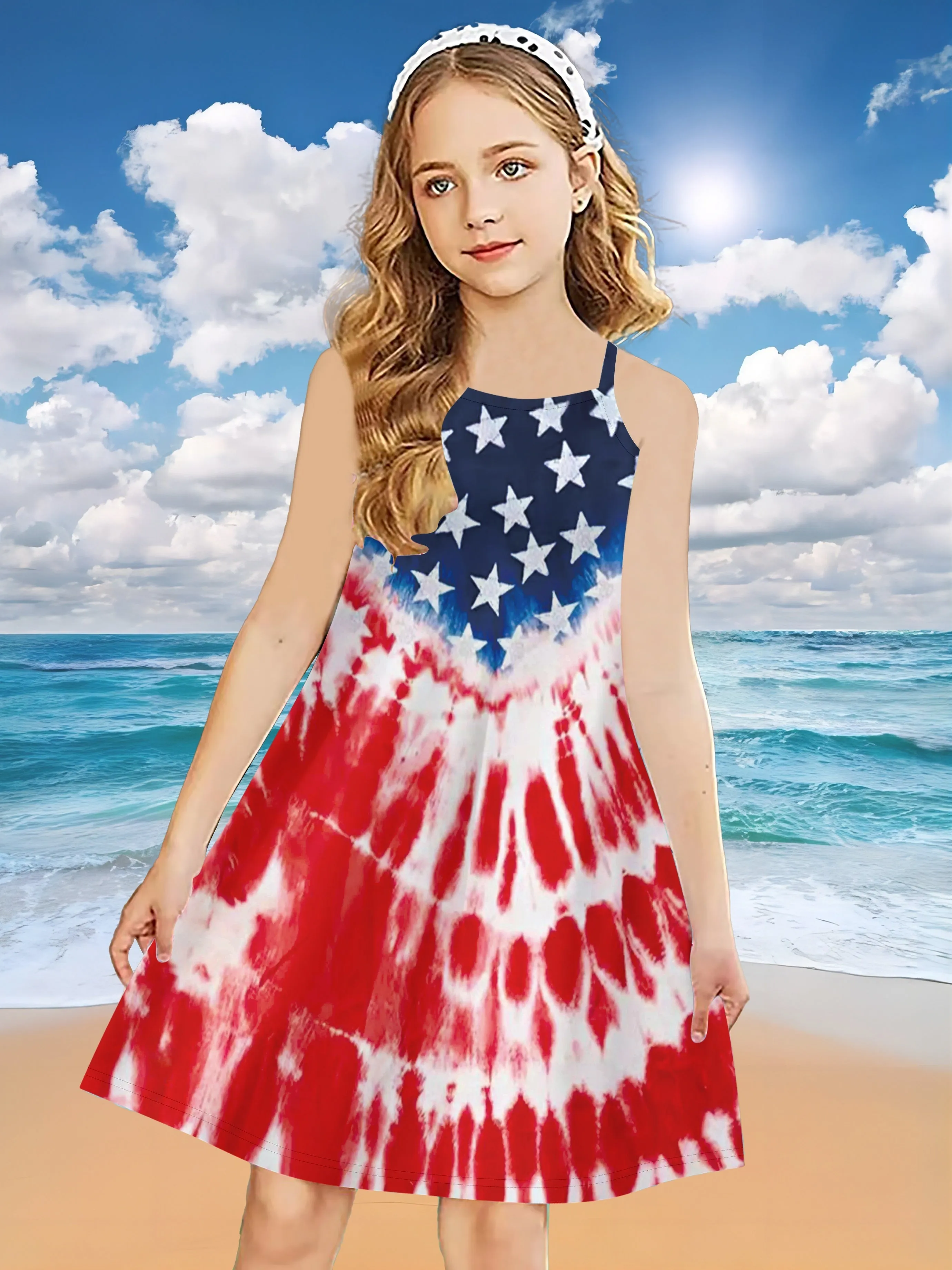 Girls Patriotic Cross Back Cami Dress - Lightweight Summer Holiday Wear for Parties & Celebrations - Perfect Gift for Independence Day & Memorial Day Events