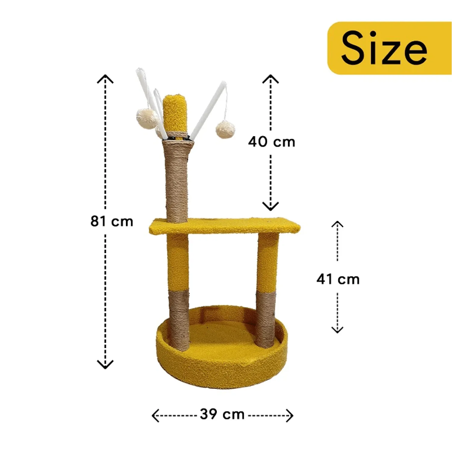 Goofy Tails Cat Tree Post with Toy for Kittens & Cats (Yellow)