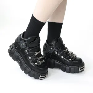 Goth Glam Platform High Heels Metal Studded Decor Lace-up Shoes