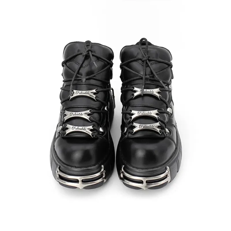 Goth Glam Platform High Heels Metal Studded Decor Lace-up Shoes