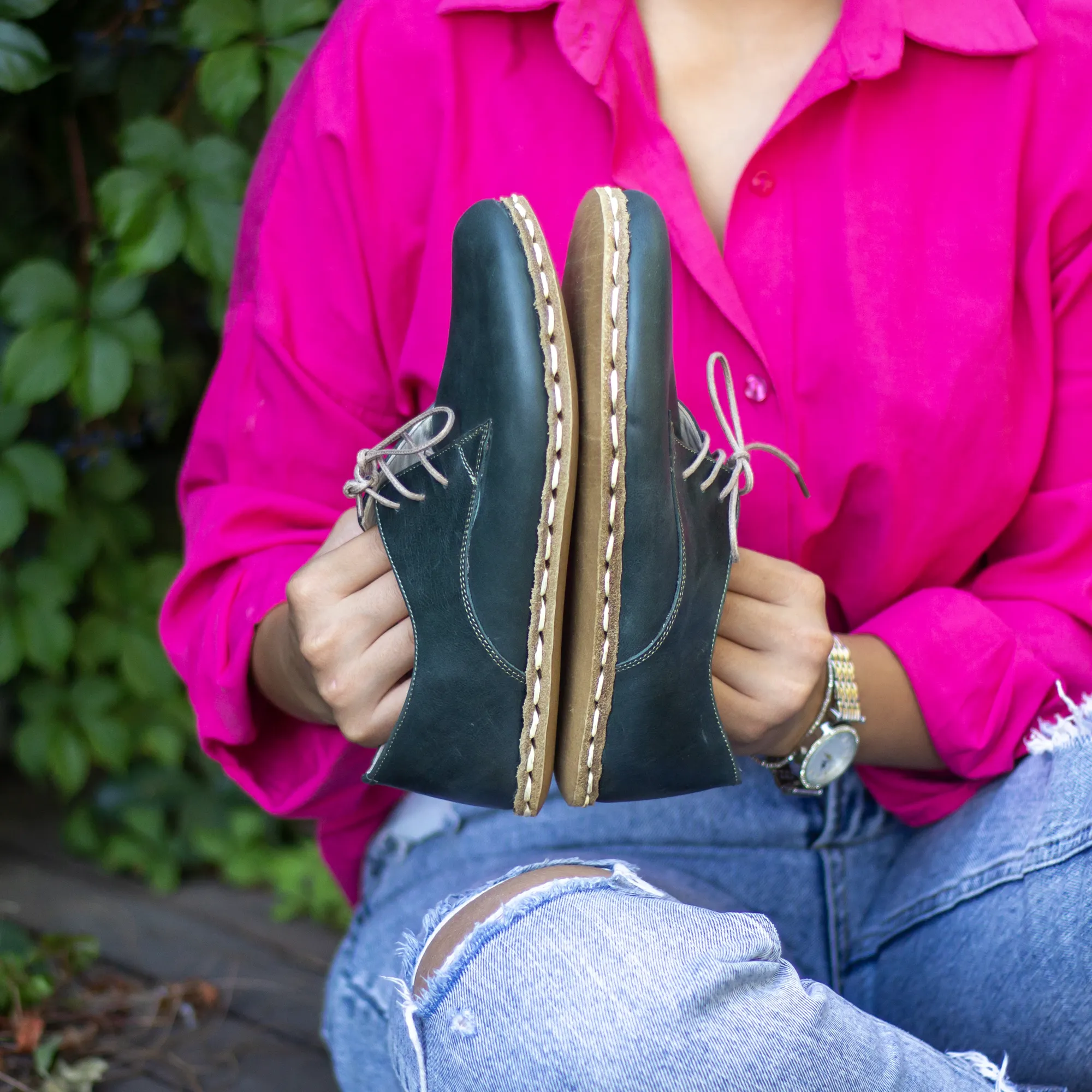 Handmade Barefoot Leather Shoes Toledo Green for Women