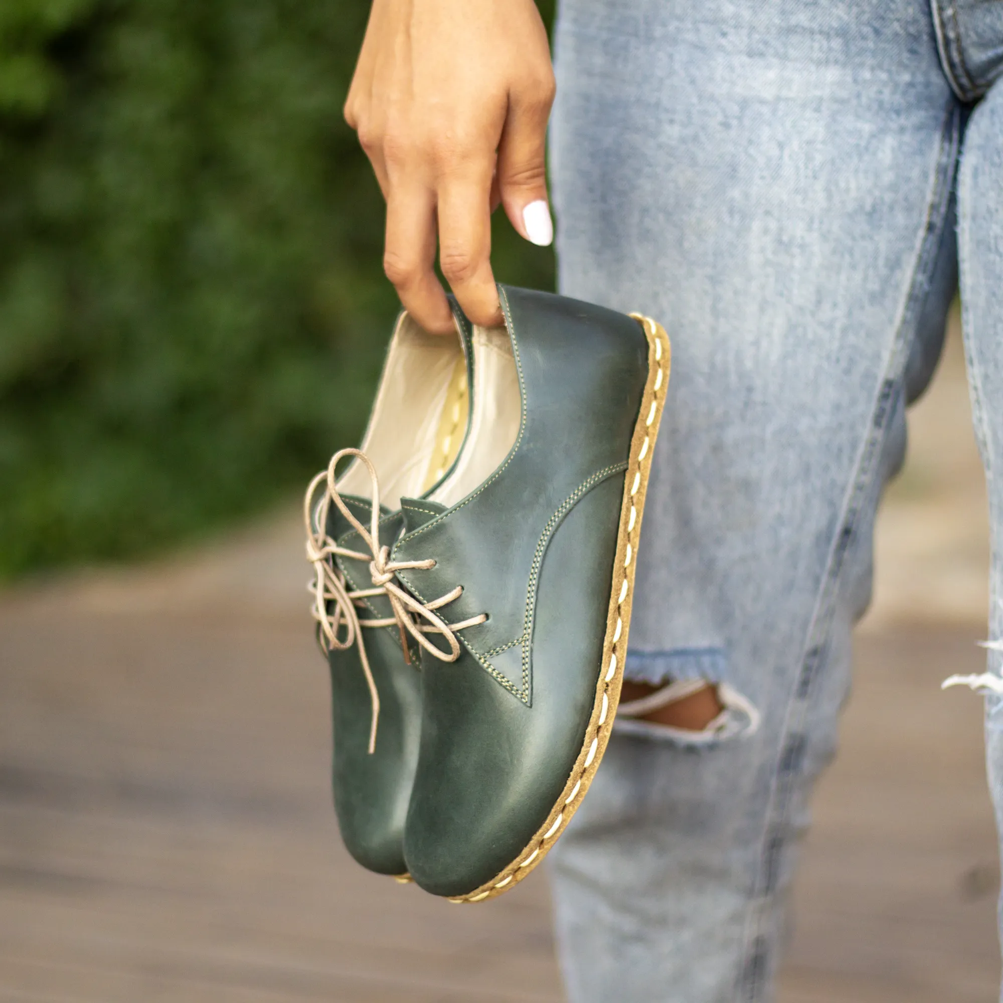 Handmade Barefoot Leather Shoes Toledo Green for Women