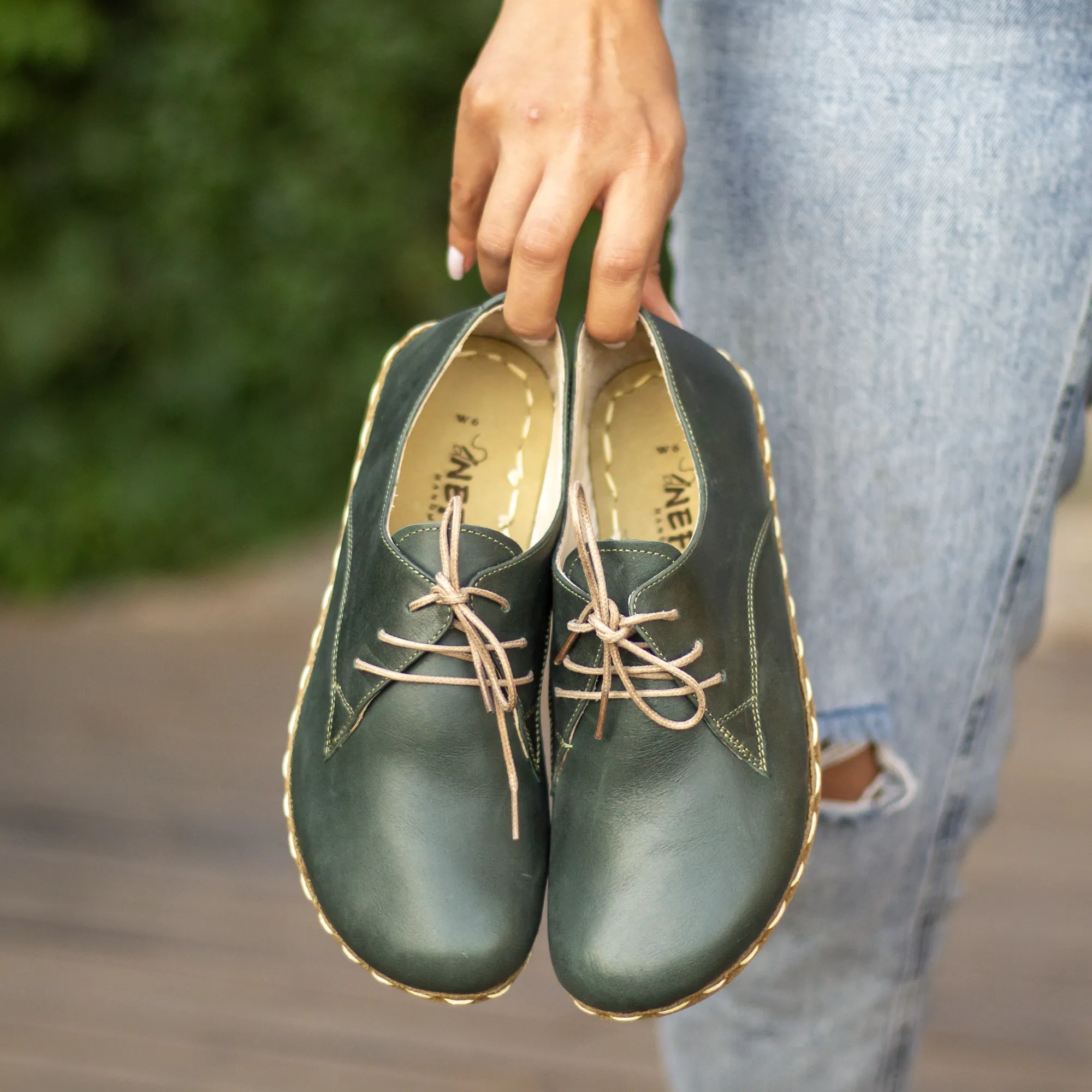 Handmade Barefoot Leather Shoes Toledo Green for Women