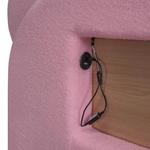 Harper & Bright Designs Full Size Upholstered Storage Platform Bed with Drawers, Cartoon Ears Headboard, LED and USB, Wood Slat Support,No Box Spring Needed,Easy Assembly, Berber Fleece, Pink