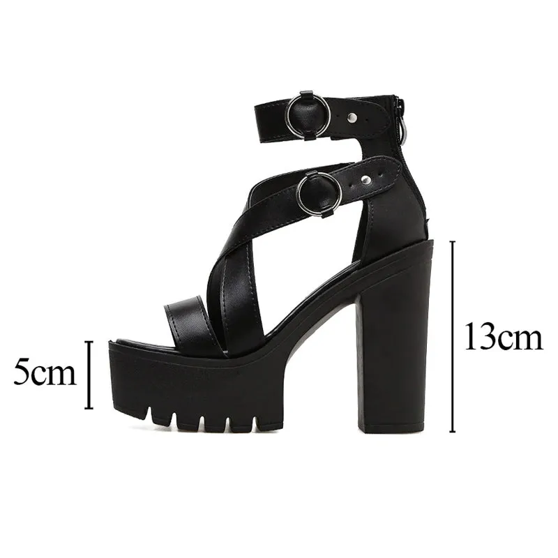 High Fashion Summer Solid Platform Heels Strap Sandals