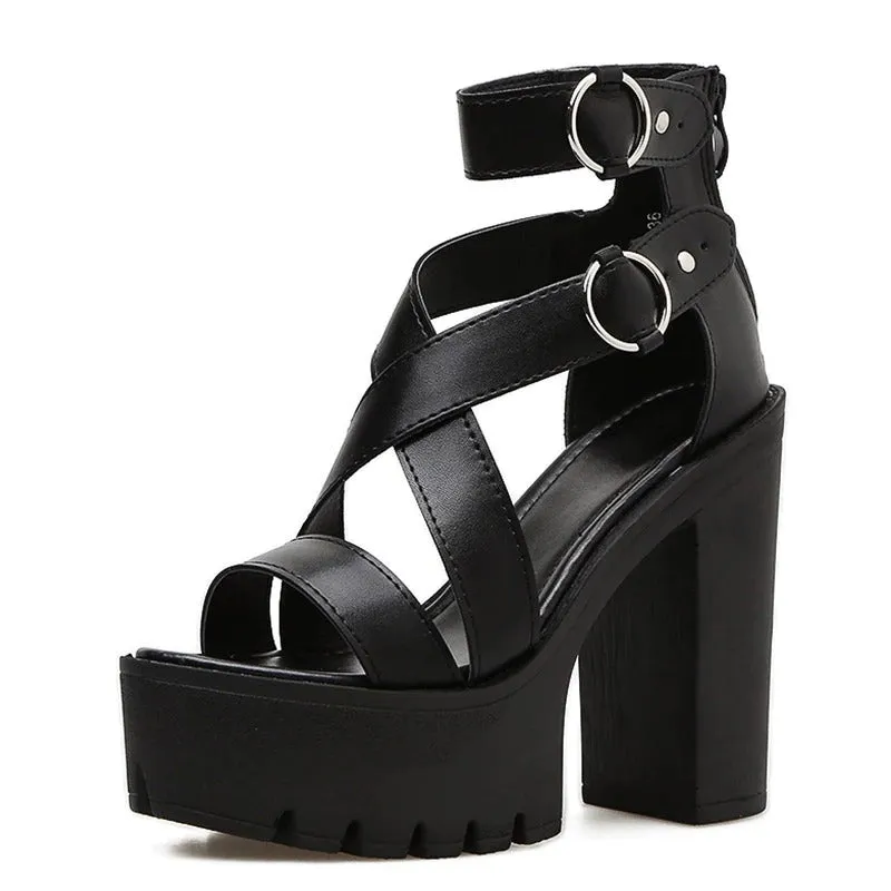 High Fashion Summer Solid Platform Heels Strap Sandals