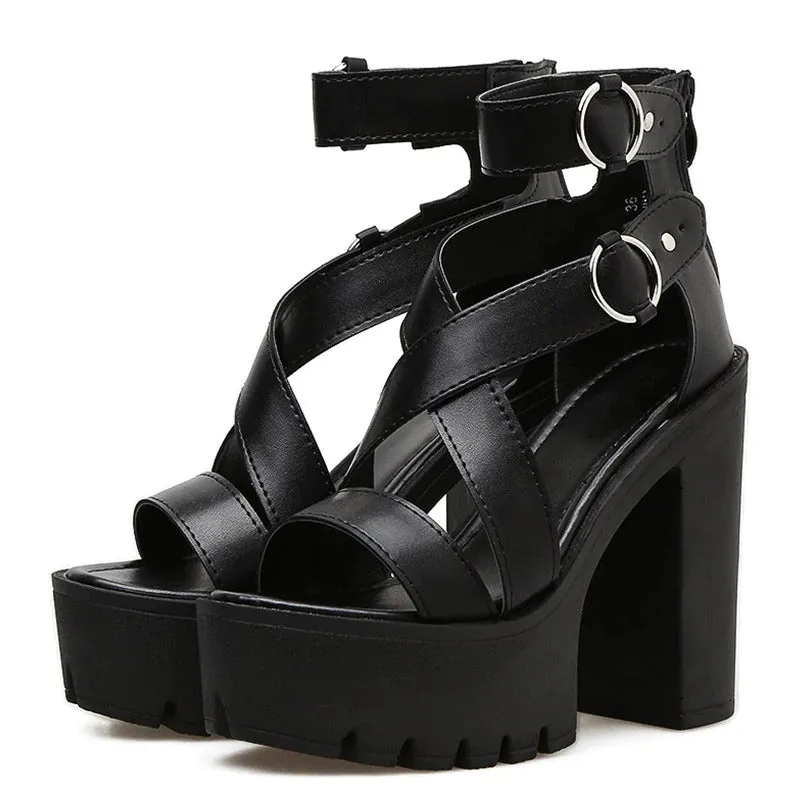 High Fashion Summer Solid Platform Heels Strap Sandals