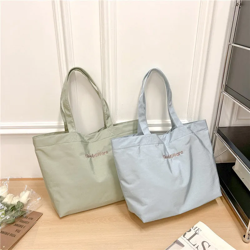 Idle Style Solid Color Cross-Border Supply Cream Color Large Capacity One-Shoulder Canvas Bag Daily Back Leisure Tote Bag