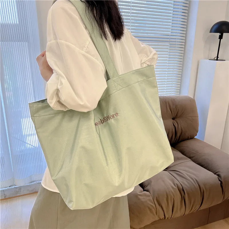 Idle Style Solid Color Cross-Border Supply Cream Color Large Capacity One-Shoulder Canvas Bag Daily Back Leisure Tote Bag