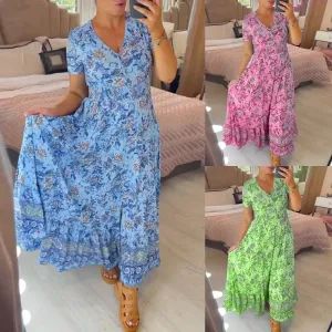 IKEARLAX Spring and Summer New  Cross Border  Wish New Foreign Trade Printed Dress for Woman