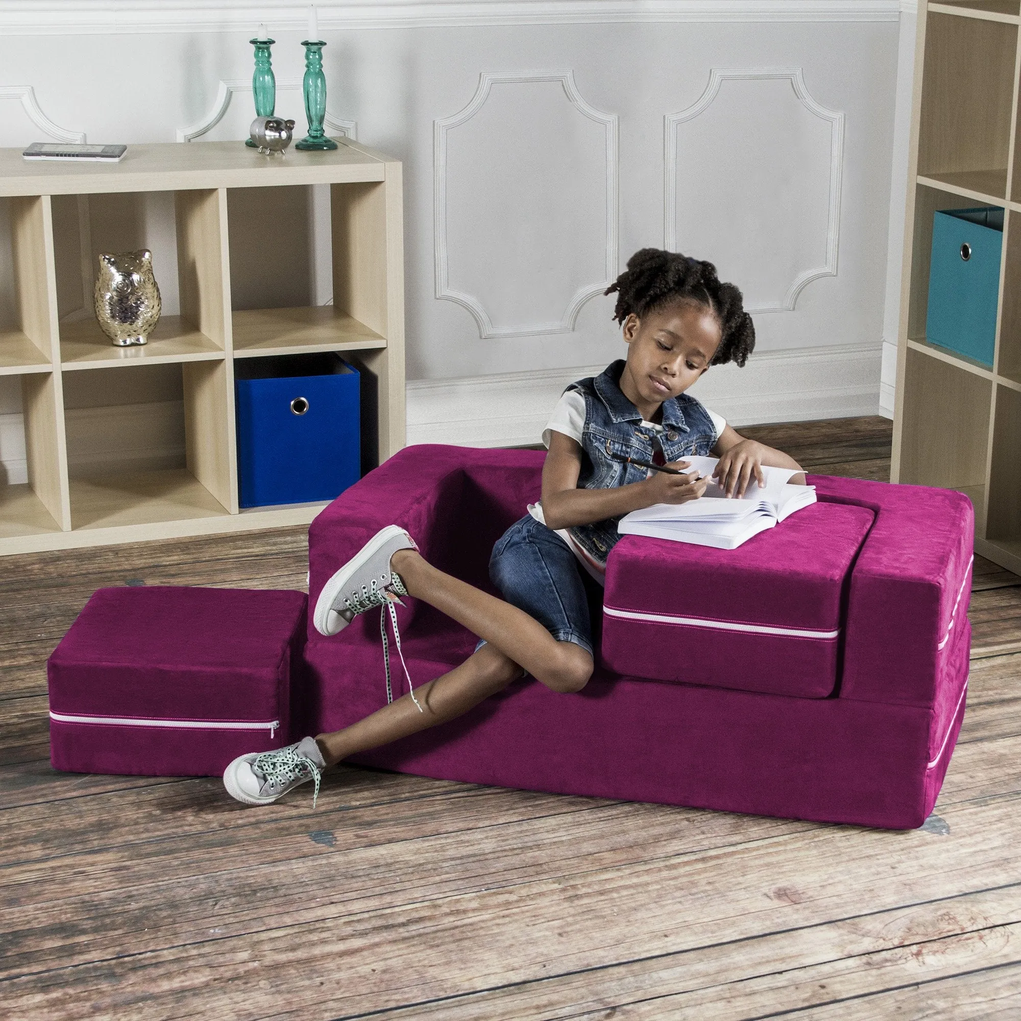 Jaxx Zipline Modular Kid's Loveseat and Ottoman